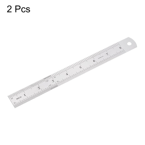 2Pcs Stainless Steel Ruler 20cm/8" Length x 1/36" Thick x 1" Wide Inch and Metric Straight Edge Measuring Tools for Woodworking Painting Craft, Si...