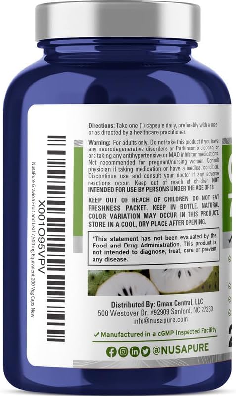 NusaPure Graviola 7,500 mg Equivalent per caps 200 Veggie (Non-GMO, Extract 20:1)...