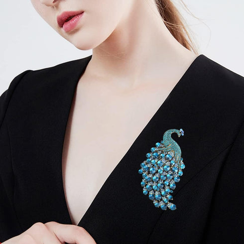 Rhinestone Peacock Brooch Pin Crystal Bird Brooch Safety Pin Animal Brooch Wedding Bridal Brooches Collar Lapel Pin Badge for Dress Shirts Coat...