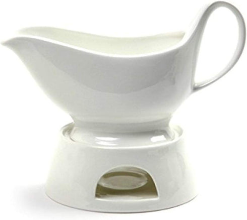 Norpro Porcelain Gravy Sauce Boat with Stand and Candle...