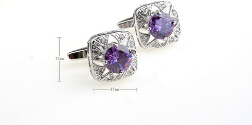 Purple Crystal Pair Cufflinks in a Presentation Gift Box & Polishing Cloth...
