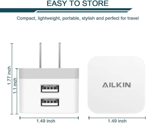 3Pack USB Wall Charger Plug, AILKIN 2.4A Dual Port USB Adapter Power Cube Fast Charging Station Box Base for iPhone 16e 16 15 14 13 12 Pro Max SE ...