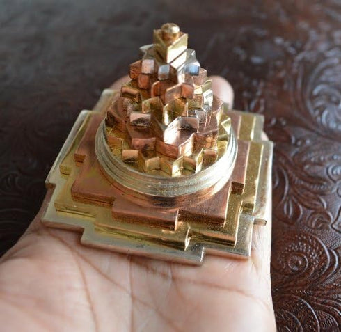 Sri Meru Yantra, Shree Chakra, Maha Meru in Astadhatu Size 3" Inch - Spiritual Powers, Vaastu Dosh, Prosperity - 3D...
