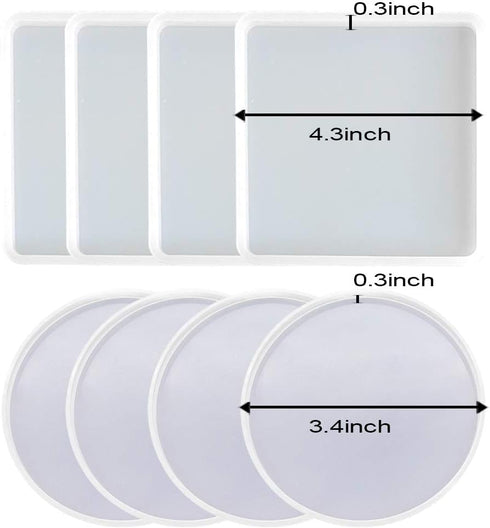 8 Pack Coaster Molds for Resin Casting,4 Pack Square Coaster molds and 4 Pack Round Epoxy Resin Molds Silicone,Great for Making Coasters, DIY Resi...