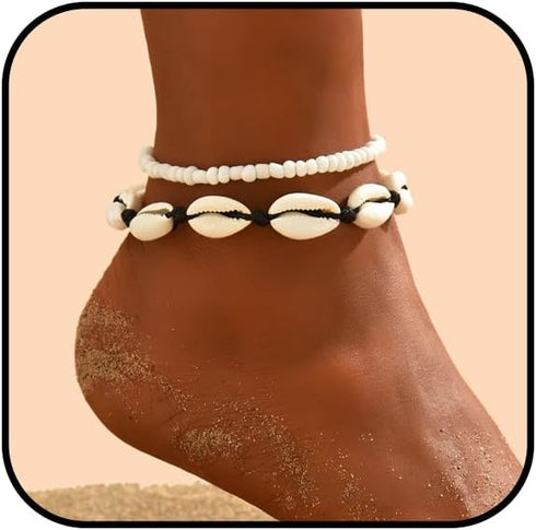 Boho Shell Beads Anklets Set 2 Piece shell anklets for women Sea Turtle Starfish Ankle Bracelets Chain Adjustable Foot Jewelry for Women...