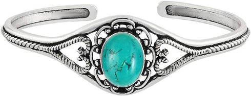5.80 Cts Oval Shape Natural & Synthetic Gemstones Bohemian Cuff Bangle For Women, Handmade Silver Overlay Birthstone Bangle Jewelry Women's Day Gi...