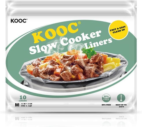 KOOC Slow Cooker Liners 11x17 inch 10 count Middle Size Disposable Pot Liners Cooking Bags Fit 2QT to 3QT Pot BPA Free Fresh Locking Seal Design...