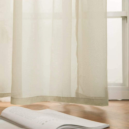 MIULEE 2 Panels Farmhouse Solid Color Beige Sheer Curtains Elegant Grommet Window Voile Panels/Drapes/Treatment for Bedroom Living Room (54X84 Inc...