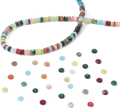 Natural Mix Colored Disk Stone Beads 4x2mm 160pcs Rondelle Loose Semi Gemstone Beads for Jewelry Making Design...