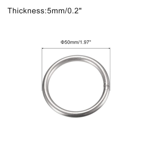 uxcell Stainless Steel O Rings, 3pcs 50mm(1.97") Outer Dia. 5mm Thickness Multi-Purpose Metal Welded O-rings Round Rings for Hardware Luggage Acce...