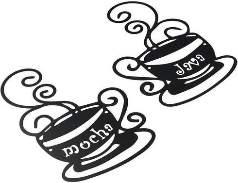 gifthub 4 Pieces of Coffee Logo Metal Wall Decoration, Metal Wall Decoration Art Coffee Shop Kitchen Black Coffee Cup Decoration Letter Iron Handi...