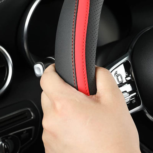 Car Steering Wheel Cover, Leather Steering Wheel Cover Red Universal 14.5-15 Inch Microfiber Leather Anti-Slip Breathable Auto Steering Wheel Cove...
