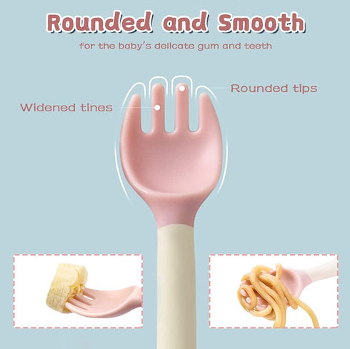 Toddler Utensils with Travel Case, Baby Spoon and Fork Set for Self-Feeding Learning Bendable Handle Silverware for Kid Children (2 Set, Pink&Yell...