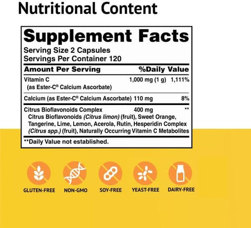 Ester-C® 500 mg with Citrus Bioflavonoids Capsules 120...
