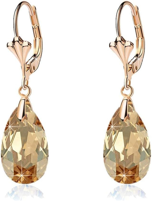 Austrian Crystal Teardrop Leverback Dangle Earrings for Women Fashion 14K Gold Plated Hypoallergenic Jewelry...