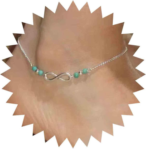 Bohemian Infinity Turquoise Anklets Silver Figure Eight Infinity Ankle Bracelet Eternal Anklets Chain Bracelets Turquoise Ankle Chain Friendship F...