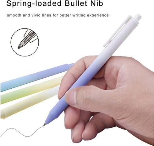 Retractable Gel Pens,8ct Black Ink 0.5mm Fine Point Pens Comfort Grip Smooth Writing Pens with Aesthetic Gradient Color Barrel for Journaling Note...