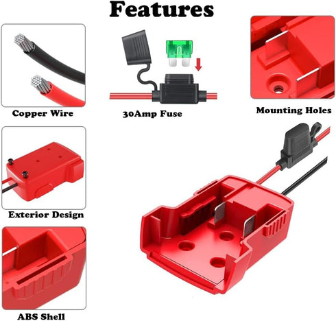 Power Wheels Adapter for Milwaukee,M18 18V Power Wheels Battery Conversion Kit 14AWG Wire with Fuse Holder and 3PCS 30Amp Fuses & Wire terminals f...