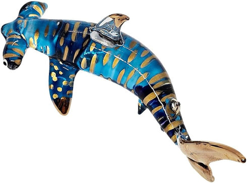 Tiny 3?" Gold Dotted Blue Hammerhead Shark Figurine - Miniature Hand Blown Glass Sharks Marine Sea Life Ocean Fish Small Crystal Animal Decorative...