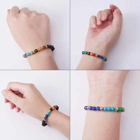 SUNNYCLUE 100pcs+ 10mm Natural 7 Chakra Lava Stone Beads Round Loose Beads Kit Spacer Beads with Crystal Strings for Essential Oil Jewelry Making...