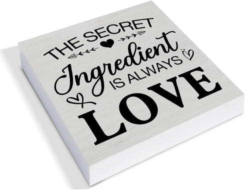 Rustic Kitchen Wooden Box Sign Desk Decor, the Secret Ingredient Is Always Love Wood Block Sign Home Kitchen Tabletop Shelf Desk Decoration, 5 X 5...