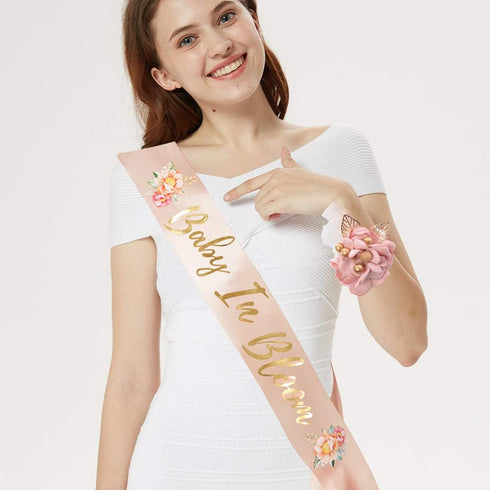 Baby in Bloom Sash & Wrist Corsage Kit - Blush Peach Baby Shower Sash Baby Shower Favors New Mom Gifts...