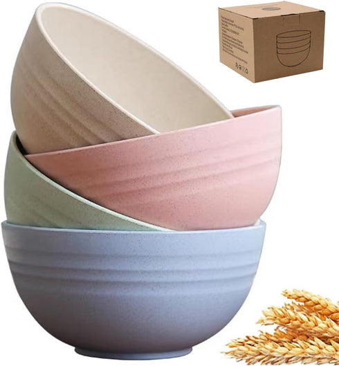 Unbreakable Cereal Bowls 24 oz - Reusable Wheat Straw Bowl - Dishwasher -Microwave Safe - Bamboo Kids Bowls Set, Soup Salad Rice Oatmeal Desserts-...