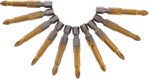10PCS Philips Screwdriver Bits Set Magnetic Anti-Skid Titanium Coated Bit 50mm Length PH2 Cross Head 1/4 Inch Hex Shank with Magnetic for Power Sc...