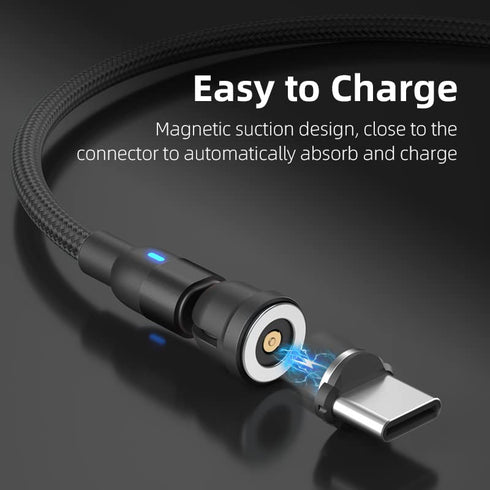Magnetic Charging Cable, 540 ° Rotating Magnetic Phone Charging Cable with LED Light, 3-in-1 Nylon Woven Magnetic Phone Charger, Compatible with T...