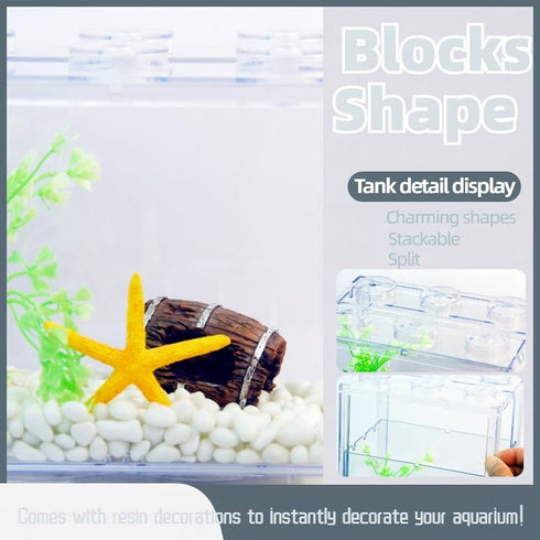 Small Betta Fish Tank, Stackable Mini Fish Tank Tiny Aquarium Tank Kit with Aquarium Gravel & Resin decorations, 0.6 Gallon Cube Desktop Fishbowl ...