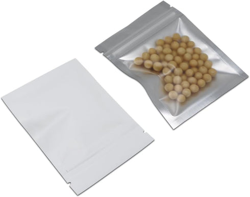 PABCK 100 Pcs 2.9x3.9inch (2.5x2.7inch inside size) Matte White Front Window Resealable Foil Zipper Lock Pouch for Zip Reclosable Lock Food Storag...