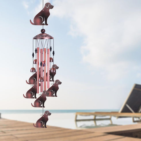 Garden Dog Wind Chimes Outdoor Indoor Decor - with 4 Tubes 6 Bells 7 Dogs Wind Chime, Mobile Romantic Dog Wind Catcher, Dogs Windchimes for Home, ...