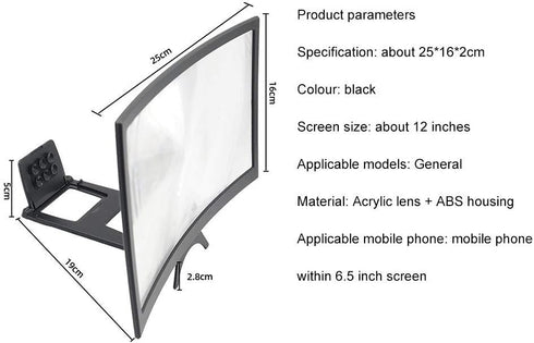 12 Inch 3D Curved HD Phone Screen Amplifier Foldable Phone Holder Suit for All Smartphones......