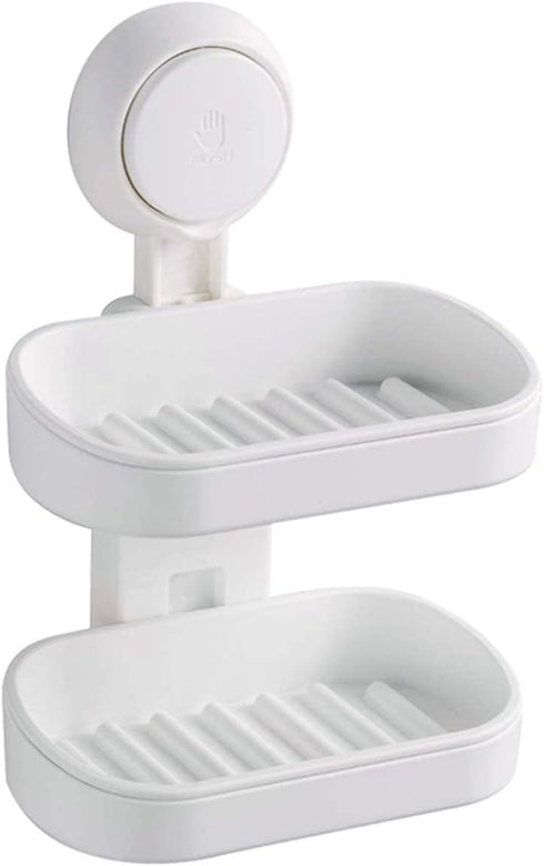 Double Layer Soap Dished Holder Suction Cup, Soap Bar Holder with Drainage Design for Soap Saver, Wall Mounted Soap Tray for Bathroom Shower, Reus...
