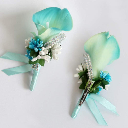 Calla Lily Boutonniere for Men Wedding Groom Best Man Boutonniere with Pin Set of 6 for Wedding Party Prom Event Ceremony Anniversary(Turquoise)...