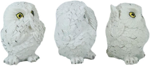 Ebros See Hear Speak No Evil Fat Baby White Owls Figurines Set of 3 Decor Wisdom of The Woods Nocturnal Snow Owl Bird Themed Chibi Owlets Collecti...