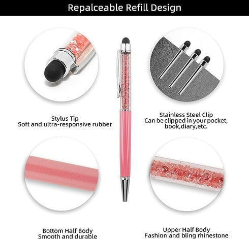 Bling Ballpoint Pens Crystal Diamond Pen Capacitive Touch Screen Stylus with Replacement Refills Rubber Tips for iPhone iPad Kindle Touchscreen De...