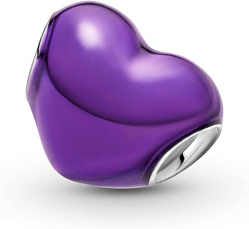 Purple Ribbon Color Heart Charms 925 Sterling Silver Bead for Bracelets...