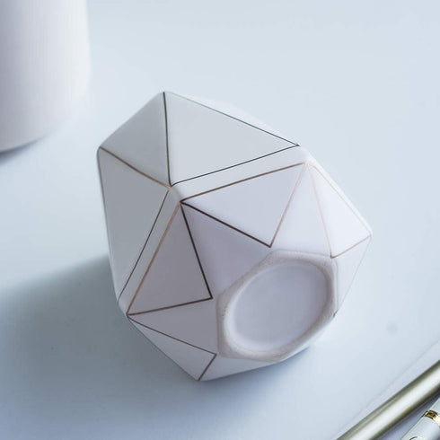 Ceramic Desk Cute Pen Holder Stand Gold Line Pencil Cup Pot Desk Organizer Makeup Brush Holder (White)...