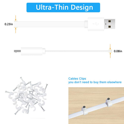 3PCS 10FT Flat Micro USB Cable Power Extension Cord for Wyze Cam, WyzeCam Pan,Yi Cam,YI Dome Home Camera,Oculus Go,Kasa,Nest Cam,Netvue,Blink,Indo...