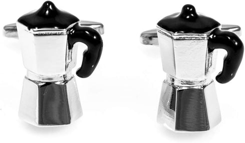 Coffee Pot Italian Expresso Maker Pair Cufflinks in a Presentation Gift Box & Polishing Cloth...