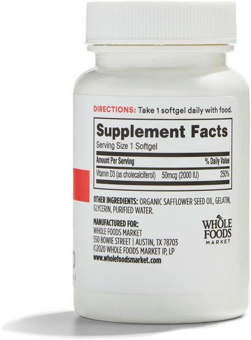 365 by Whole Foods Market, Vitamin D3 2000 IU, 250 Softgels...