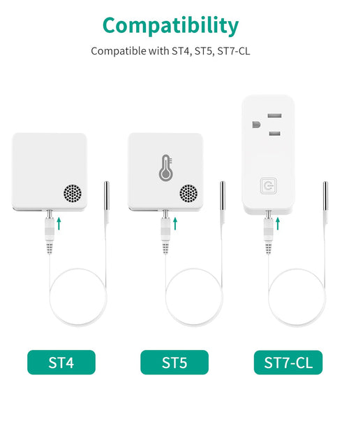 Waterproof ST4/ST5 Probe Replacement with Built-in DS18B20 Temperature Chip, 4.92ft Flat Cable, for ST4/ST5 Refrigerator Wireless Thermometer...