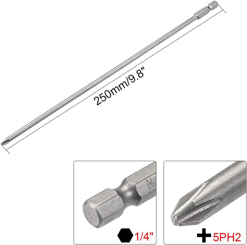 uxcell 2 Pcs 5mm PH2 Magnetic Phillips Screwdriver Bits, 1/4 Inch Hex Shank 9.8-inch Length S2 Power Tool...