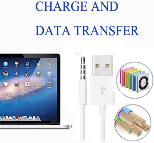 Amicable USB Date Cable Replacement for iPod Shuffle Charger Cable,(2-Pack) 3.5mm Jack/Plug to USB Power Charger Sync Data Transfer Cable for iPod...