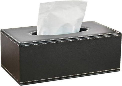 /N Rectangular PU Leather Tissue Box Napkin Holder, Used in Home Office, Hotel Room Napkin Box, Decorative Black (Black)...