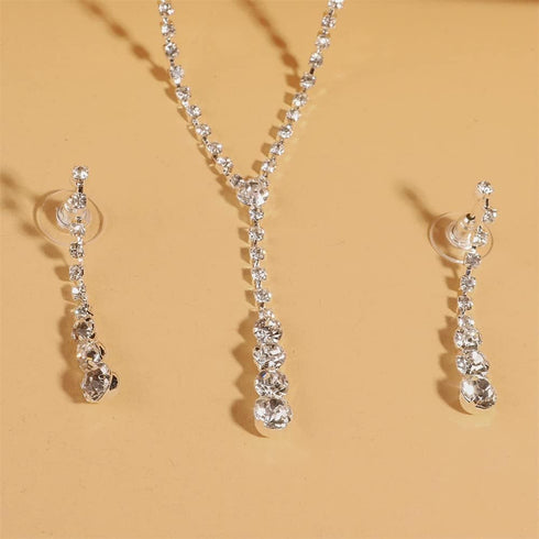 COLORFUL BLING Rhinestone Teardrop Infinity Pendant Necklace Zircon Dangle Earring Jewelry Sets?Silver?...