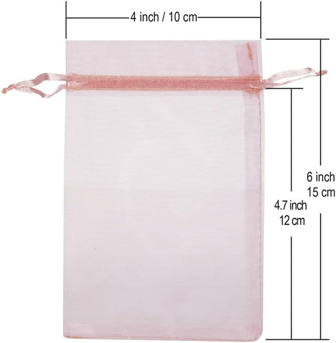 HRX Package 100pcs Blush Pink Organza Gift Bags, 4 x 6 inch Candy Mesh Drawstring Bags Jewelry Pouches for Christmas Wedding Baby Shower Party...