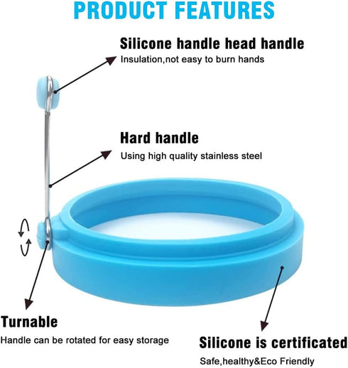 HengLiSam Silicone Egg Rings - 4 Inch Food Grade Cooking Rings, Non Stick Fried Egg Mold, Blue, 4 Pack...