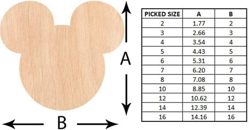 Unfinished Baltic Birch Wood for Crafts - Mickey Mouse Ears Laser Cut Out Wood Shape Craft Supply - Various Size from 2 - 20 Inch, 1/8 Inch Thichn...
